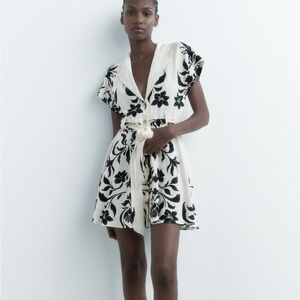 Zara linen blend printed mini dress
